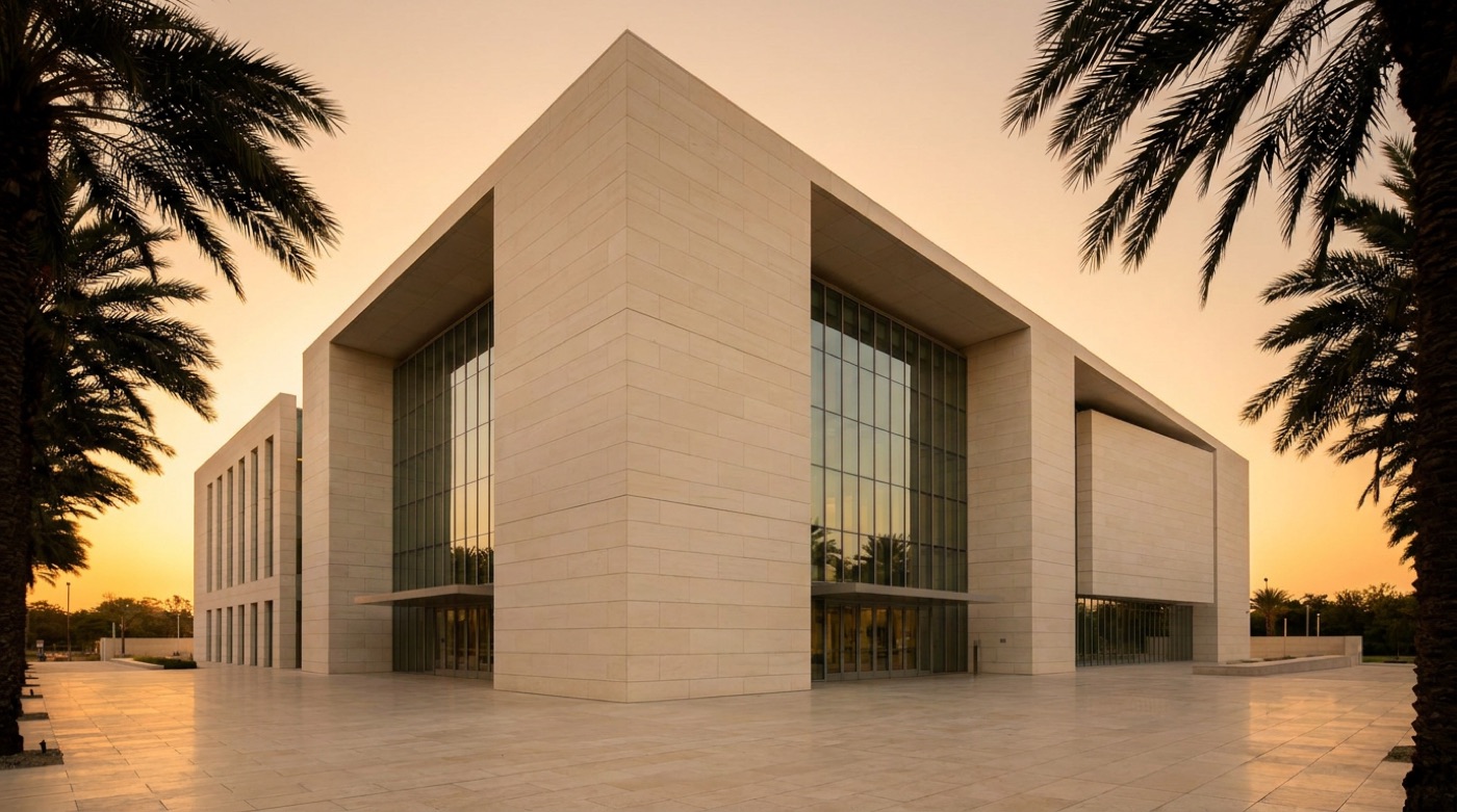 A civic courthouse exterior at warm sunrise — Oceanside, California